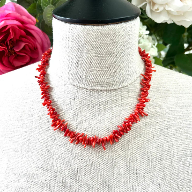 Cendaria Red Coral Necklace - Vibrant Bohemian Statement Piece