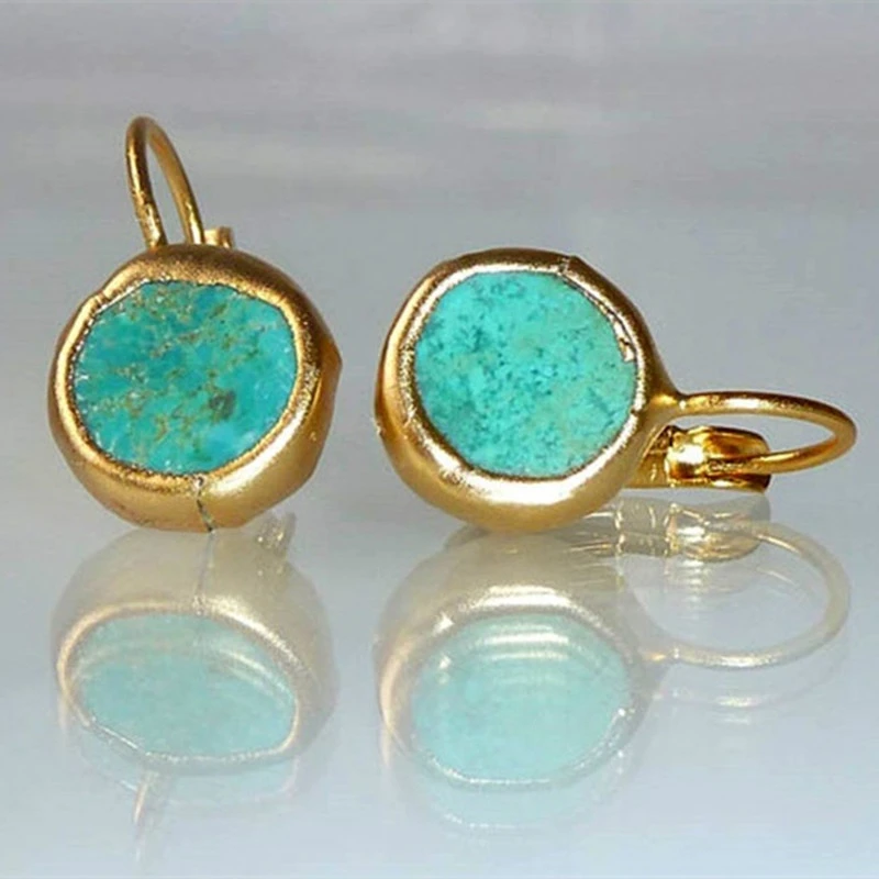 Sofia Collection - Gold Earrings with Radiant Turquoise Stone
