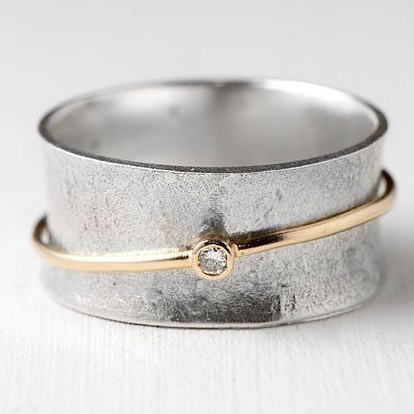 Yzarine - Vintage Silver Ring with Gold Accents and Sparkling Zirconia