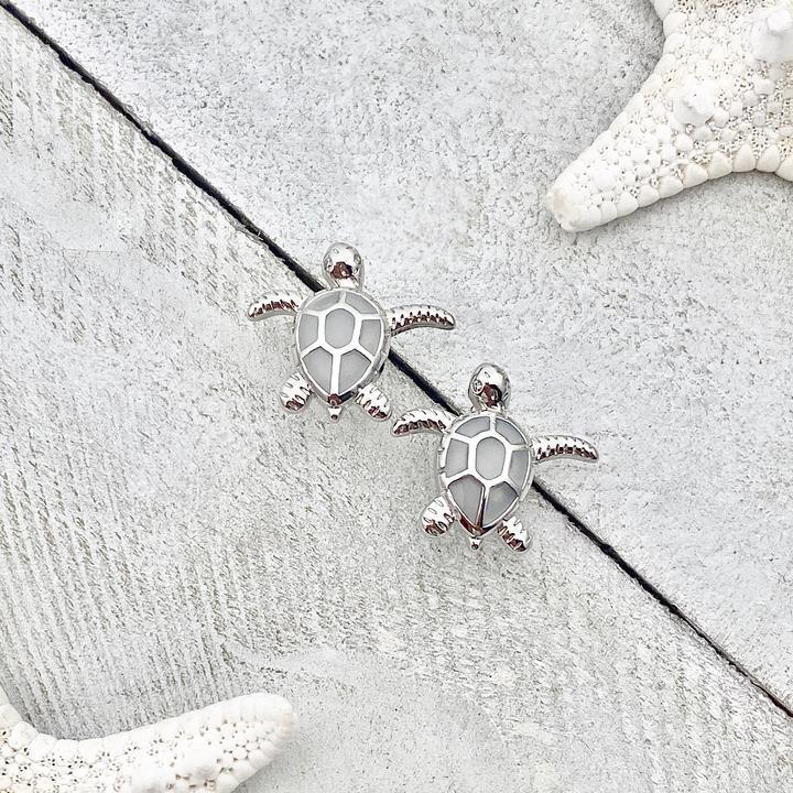 Marinea - Silver Sea Turtle Earrings with Opal