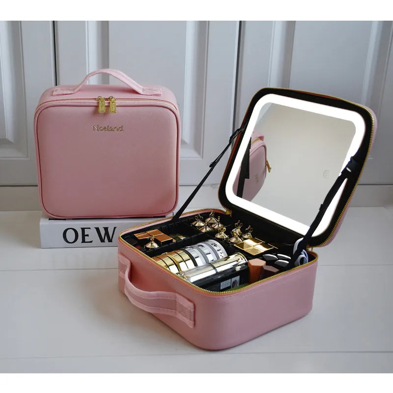 MirrorGlam - LED Light-Up Makeup Bag With Mirror