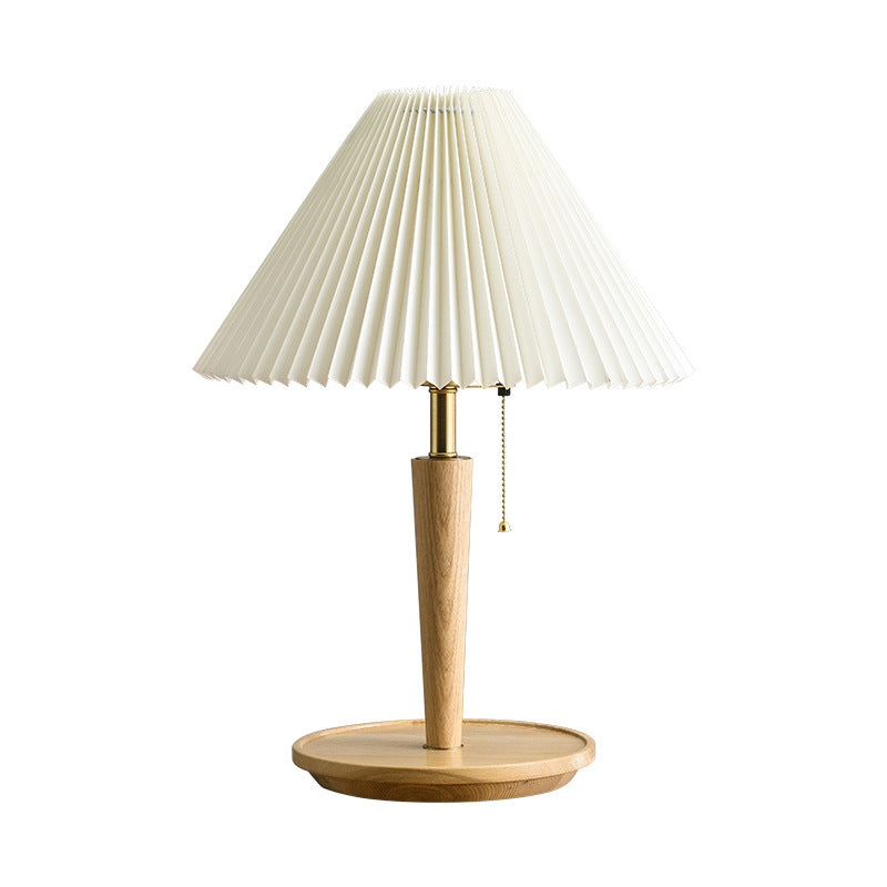 Loventis - Vintage Wooden Table Lamp with Pleated Shade