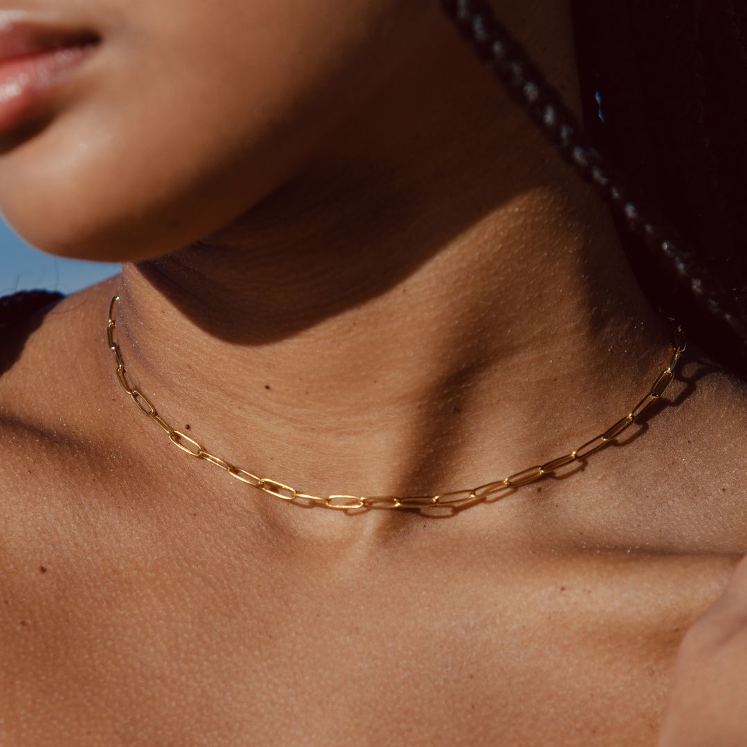 Lina Paperclip Choker Necklace - Sleek Waterproof Layering Chain