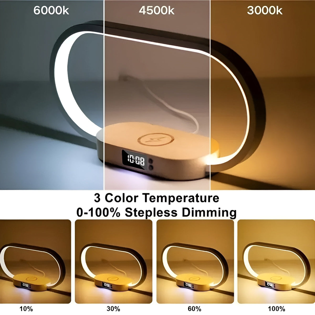RadiantCharge - 3-in-1 Wireless Charging Lamp Clock