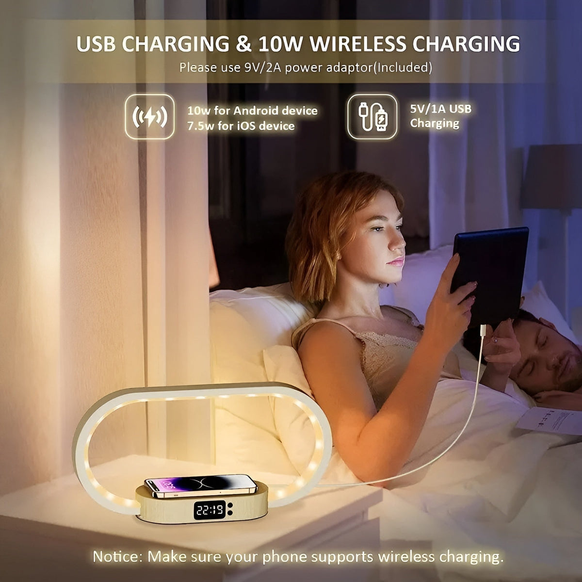 RadiantCharge - 3-in-1 Wireless Charging Lamp Clock