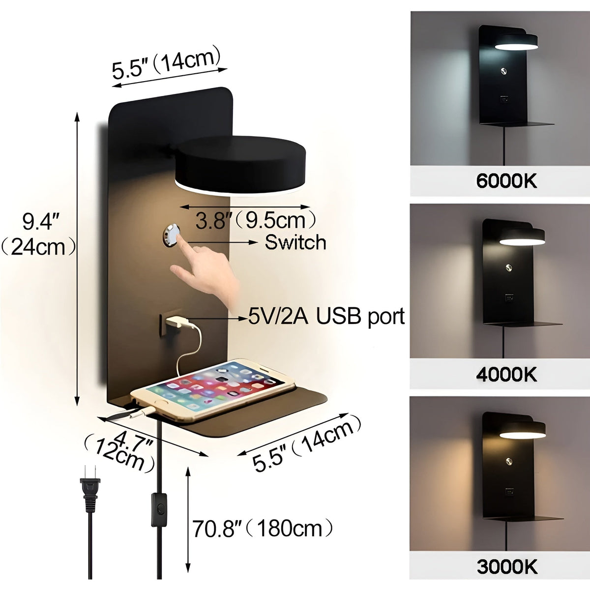 Rogmont - Modern Black and White Wall Lamp