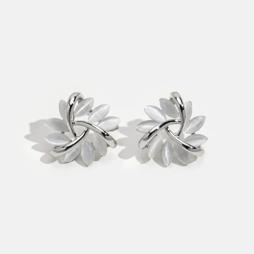 Delflora - Round Opal Flower Gold Stud Earrings