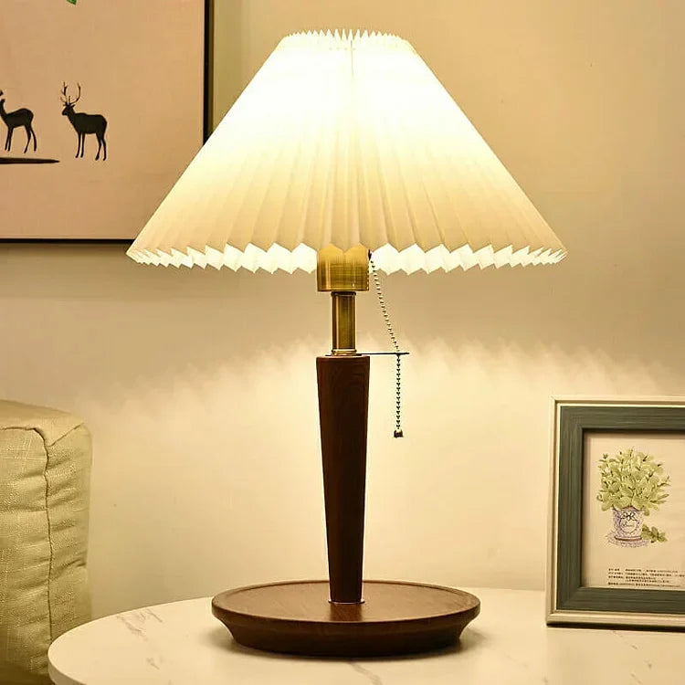 Loventis - Vintage Wooden Table Lamp with Pleated Shade