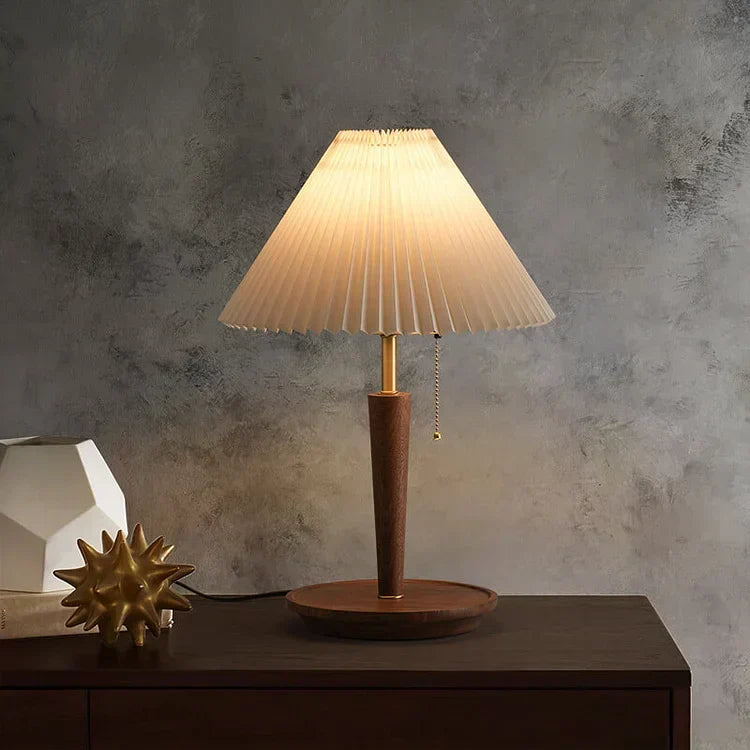 Loventis - Vintage Wooden Table Lamp with Pleated Shade