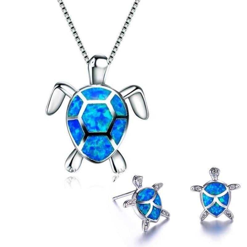 Marinella - Silver Sea Turtle Necklace and Earrings Set