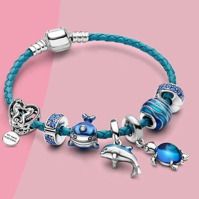 Ocean Breeze Charm Bracelet - Silver and Leather Nautical Style