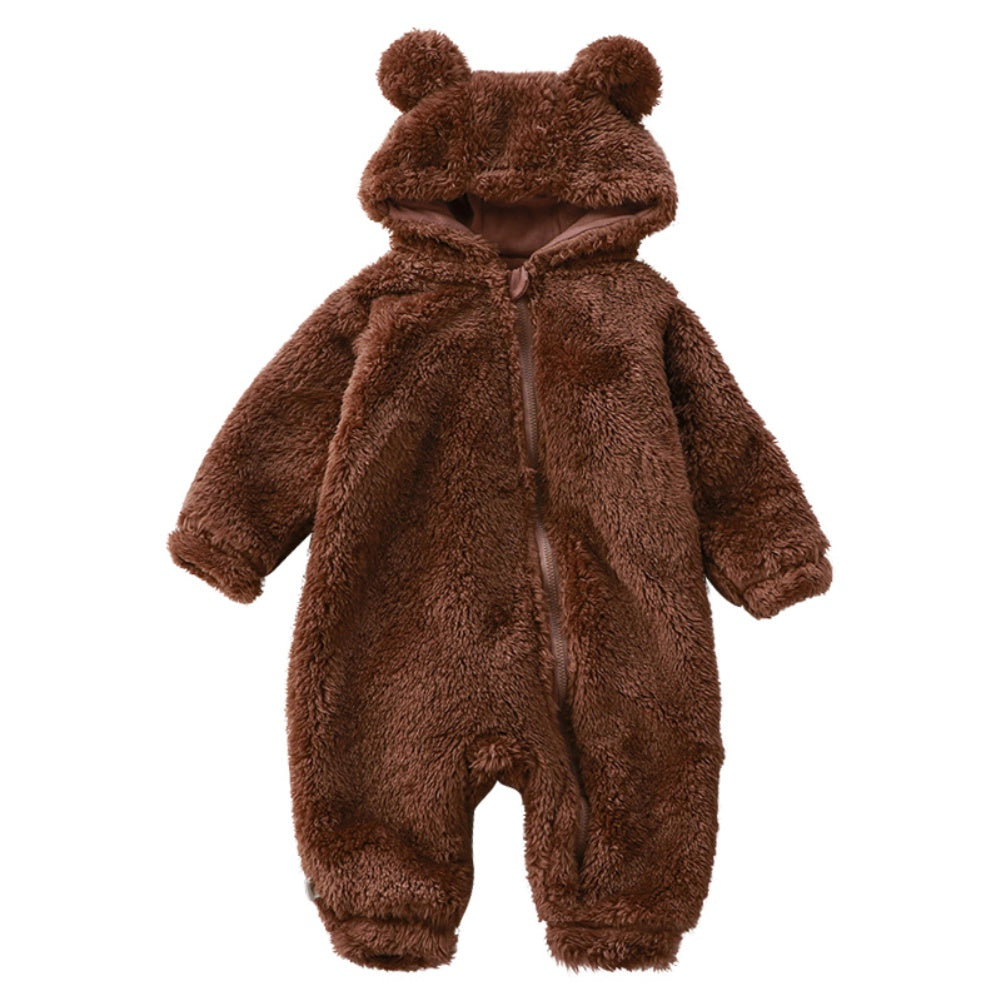 SnuggleBear - Soft Winter Baby Romper with Bear-Ear Hood