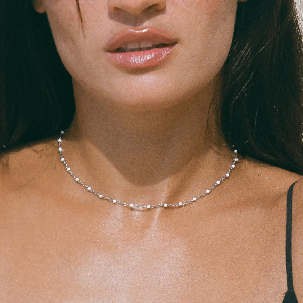 Aemira - Elegant Choker with Shimmering White Enamel Beads