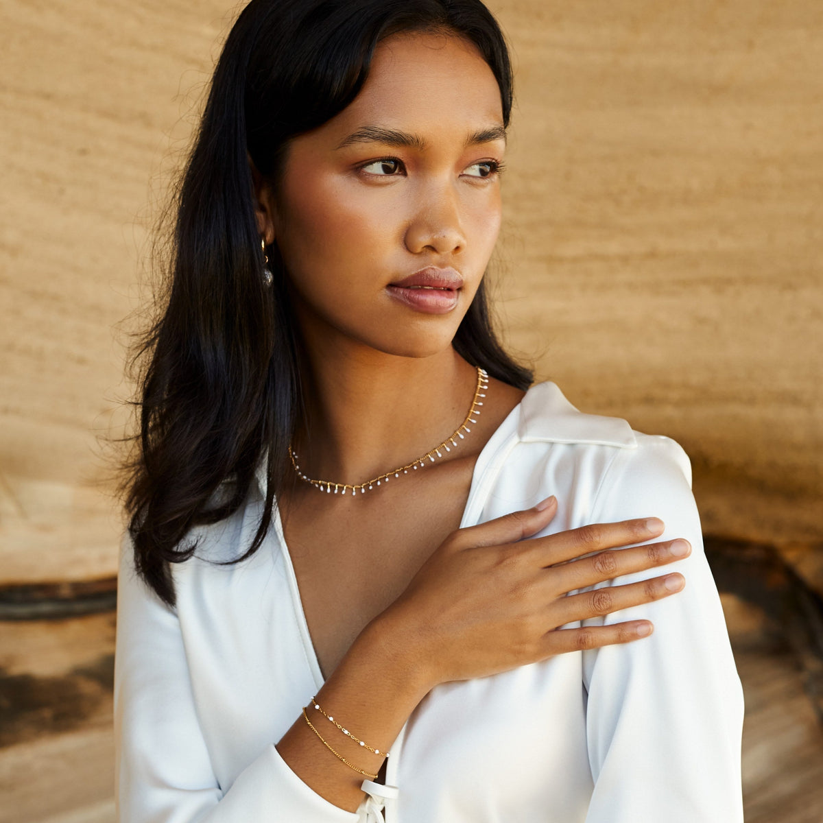 Lunetra Bracelet - Double White Beaded Design for Everyday Elegance